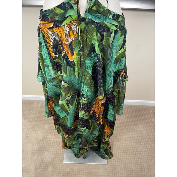 Retrofete Paulina Silk Cutout Tiered Safari Print Black Maxi Dress Size XS - Picture 5 of 9